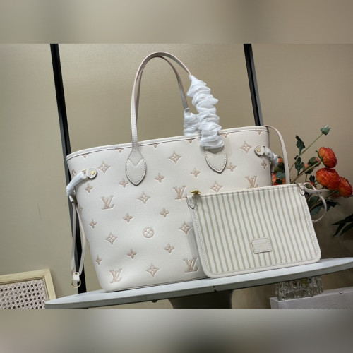 頂級原單複刻獨家實拍 [Neverfull MM 中號手袋] M45685 M14285 奶油杏色(提花)